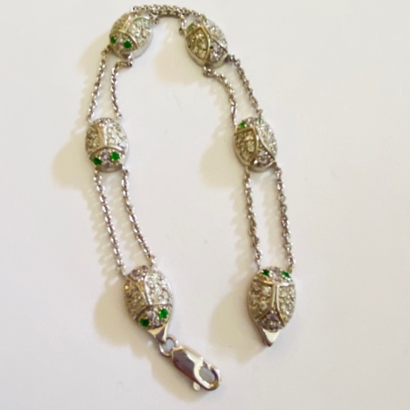 LJ Sterling Silver 925 Pave Beatle Bug Bracelet - Picture 2 of 9